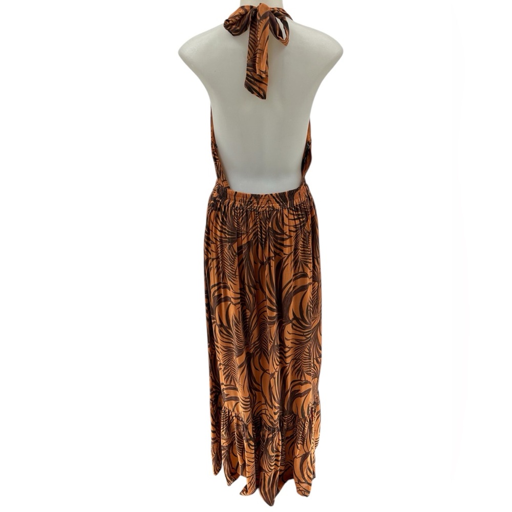 MINKPINK Women's Medium Finley Maxi Halter Dress Orange Brown Floral 55” Long - Picture 3 of 15